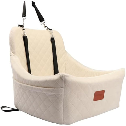 WOOAIDAGG Dog Car Seat for Medium Sized Dog,Pet Travel Car Bed with Seat Belt Channel,Fully Detachable and Washable Car Dog Seat with Adjustable Straps,3 Straps Easy to Install (Beige)