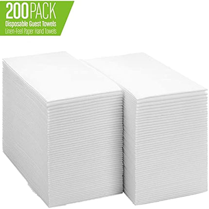 Linen-Feel Guest Towels Disposable Cloth Like Paper Christmas Paper Towles Hand Napkins Soft, Absorbent, Paper Hand Towels for Kitchen, Bathroom, Parties, Weddings, Dinners or Events (White, 200 Pack)
