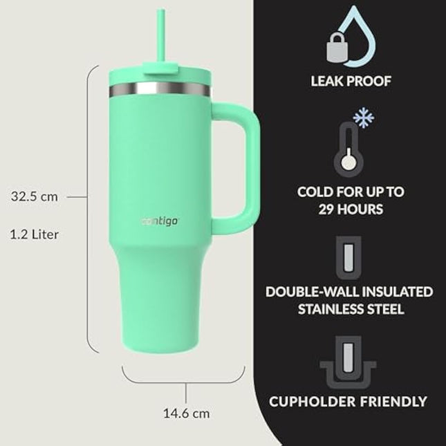 Contigo Streeterville Tumbler 1200 ml with Handle, Stainless Steel Vacuum Insulated Water Bottle with Straw and Lid, Cold for 29 Hours, Travel Mug, Thermal Flask, BPA Free