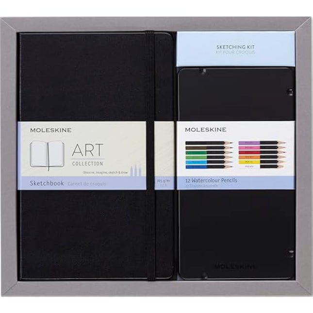 Moleskine - Drawing Kit - Notebook for Sketches and 12 Watercolor Pencils - Hard Cover Plain Paper Notebook, Size Large 13 x 21 cm + Watercolor Pencils in 12 Different Shades