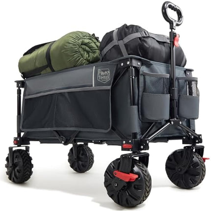 TIMBER RIDGE Festival Trolley on Wheels with Brakes, 200L Folding Camping Beach Trolley with Adjustable Handle & Cover Bag, 100kg Heavy Duty Cart Wagon for Outdoor Garden Picnic