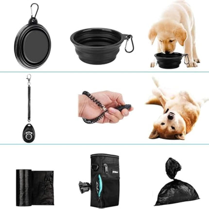Philorn Dog Treat Pouch，Dog Walking Bag for Pet Training Treats Pouch with Free Clicker, Collapsible Bowl & Poop Bag Holder, Dog Treat Bag Water-Resistant Reflective Design, 3 Ways to Wear