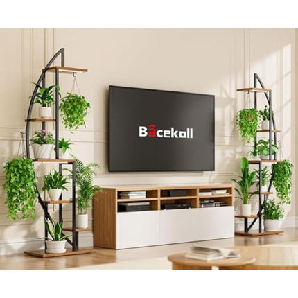 BACEKOLL Plant Stand Indoor with Grow Lights, 6 Tiered Tall Plant Shelf, Metal Plant Stand for Indoor Plants Multiple, Half-Moon Plant Rack Display Shelf, 2 Pcs Plant Holder for Living Room, Patio