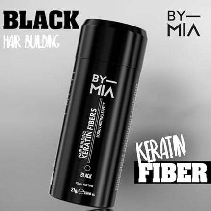 BY MIA Hair Building Keratin Fibers, Black 21g | Hair Fibres for Thinning Hair | Hair Thickener Powder Fiber | Hair loss Concealer for Women & Men