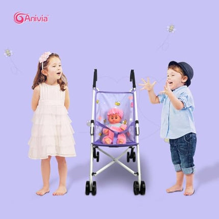 Anivia Baby Doll Collection Doll Stroller Heart Design Gifts for Toddlers and Girls Foldable Doll Stroller Pink Color