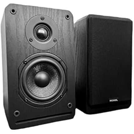 Roxel RBS-300 Passive Bookshelf Speaker, Black Wood Effect Cabinet with 4 inch Enhanced Carbon Fibre Woofer, 1 Inch Silk Dome Tweeter, Detailed and Refined Sound150W RMS (Black Wood)
