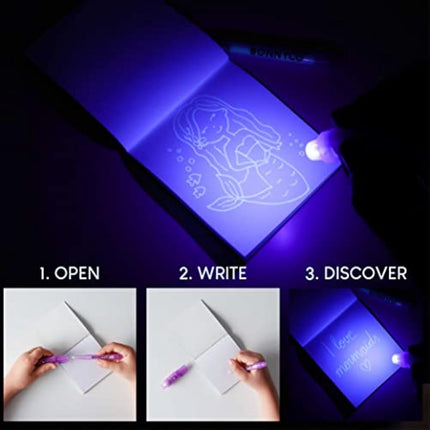 BONNYCO Invisible Ink Pen and Notebook, Pack 32 Mermaid Party Bags Filler & Pinata Toys | Mermaid Birthday Decorations | Stocking Fillers for Kids Birthday | School Prizes & Gifts for Children