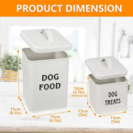 Morezi Pet Food and Treats Containers Set with Scoop for Cats or Dogs - Cream Powder-Coated Carbon Steel - Tight Fitting Lids - Storage Canister Tins - Dog Food