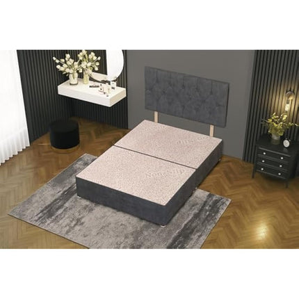 Bed Centre 3FT Single Charcoal Plush Divan Bed Base with Matching Headboard – Stylish Upholstered Platform | No Drawers | UK Made | Durable & Modern Design
