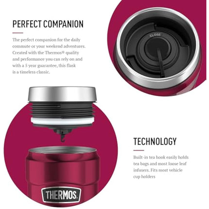 Thermos Stainless King Travel Tumbler & Multi- Purpose Flask- 470ml Insulated Hot & Cold Water Bottle for Daily Commute & Weekend Adventures - Sleek Design in Raspberry, 5-Year Durability
