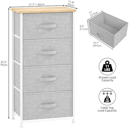 DWVO Chest of Drawers, 4 Fabric Drawers Bedroom Cabinet,Dresser for Bedroom,Living Room With Handles,Wood Top and Sturdy Steel Frame,Light Grey