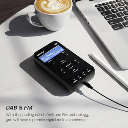 Portable DAB/DAB+ & FM Digital Radio | Sports Earphones Included | Clear Digital Display | Rechargeable Battery (10-12 Hours) | Perfect for Sports, Hiking or Working | AZATOM A2 (Black)