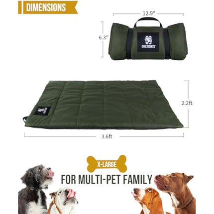 OneTigris Dog Bed Travel Large, Portable Dog Bed Camping for Washable Durable Oxford Portable Sleeping Mats for Car Crate Sofa also For Indoor Outdoor Camping Travel Green (M)
