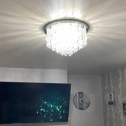 A1A9 Modern Crystal Chandeliers Ceiling Lights, Clear K9 Crystal Chrome Flush Mount Lights, Elegant Round LED Pendant Lamp for Living Room, Dining Room, Bedroom, Lounge (Diameter 40cm)