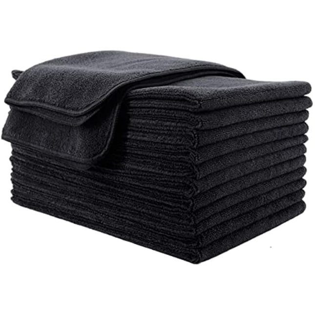 POLYTE Professional Quick Dry Lint Free Microfibre Hair Drying Salon Towel, 12 Pack (40x73 cm, Black)