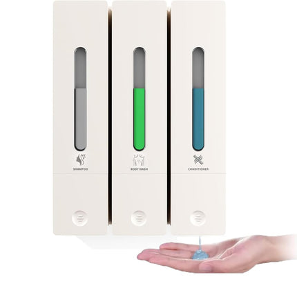 Soap Dispenser,Hand Soap Dispenser Set,3 Chamber No Drill Shampoo and Conditioner Dispenser,Washing up Liquid Shower Dispenser Wall Mounted for