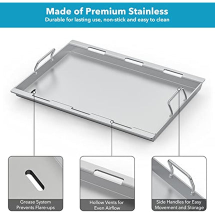 Onlyfire Stainless Steel Rectangle Griddle Plancha with Handles and Grease Hole for Weber Spirit I & II 300 Series Gas Grills, Spirit 400 Series Gas Grills, Replacement Parts for Weber 6787