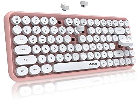 FELiCON 308i Retro Wireless Keyboard, Bluetooth Silent Cute Computer Keyboard with Round Punk Compact 84 keys, Lightweight, Matte Texture,Typewriter Design for PC, Laptop, Mac, Phone-Pink