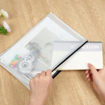 Vicloon Plastic Wallets, 10Pcs A3 Zip Lock Bags, Mesh Document Wallet Document Folders Plastic Pockets Zipper File Wallet for School Office Homework Travel Storage Bags (Color Zipper)