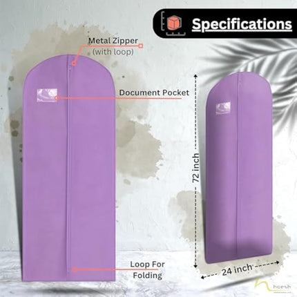 HOESH UK Women 60 & 72 Inches Breathable Bridesmaids Long Zip Wedding Dress Prom Gown Cover Garment Bags (Lilac, 24 x 72 inches)