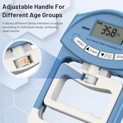 Kuptone Electronic Hand Dynamometer 90 kg / 200 lbs Capacity Range Hand Grip Strengthener with 19 Sets of Individual Records (Blue)