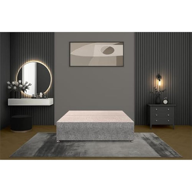Bed Centre Tweed Grey Flexby Divan Bed Base – Upholstered Platform Frame | King (5FT) | Optional Headboard & Storage Drawers | Strong Timber Frame | UK Made