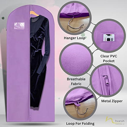 HOESH UK Women 60 & 72 Inches Breathable Bridesmaids Long Zip Wedding Dress Prom Gown Cover Garment Bags (Lilac, 24 x 72 inches)