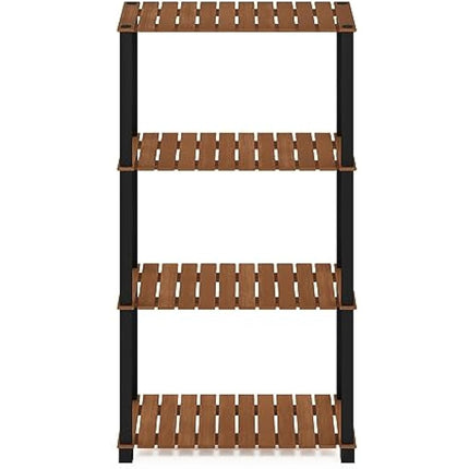 Furinno Pangkor 4-Tier Turn-N-Tube Indoor Outdoor Plant Shelf Wood Stand with Square Poles, Natural/Black