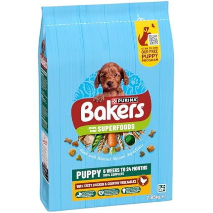 Bakers Puppy Dry Dog Food Chicken and Veg 2.85kg, Pack of 4