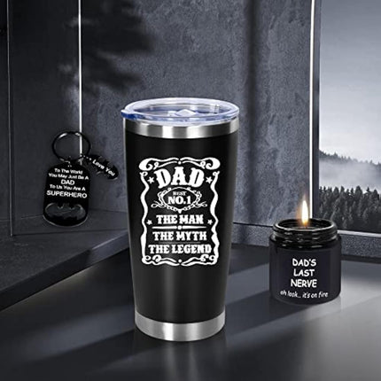 AYGE Dad Gifts from Daughter Wife Son, Awesome Dad Gifts, 6pcs Funny Gifts Set for Dad Who Wants Nothing, with 20oz Tumbler/Baseball Hat/Scented Candle/Socks/Keychain/Greeting Card Fathers Day