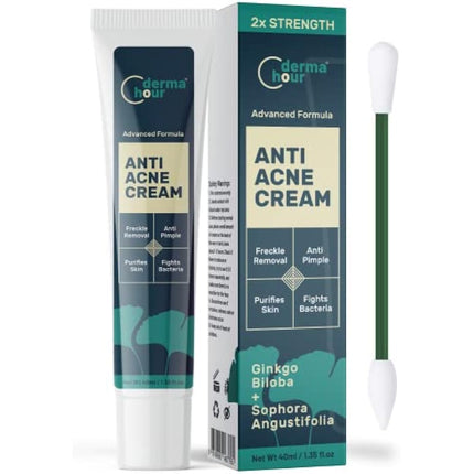 DermaHour Powerful Anti Acne Removal Cream - Targets Pimples, Spots, Skin Tags, and Ingrown Hair - Balances Water and Oil - Skincare Moisturizer with Ginkgo Biloba Extract - 40ml