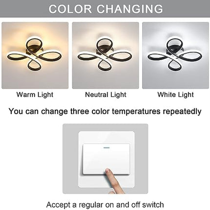 Dorlink LED Ceiling Light, Modern Flower Ceiling Lights Black Chandeliers Ceiling lamp, 3000/4500/6500K 3 Color Small Flush Ceiling Light for Bedroom, Living Room, Kitchen, Hallway, Bathroom, Porch