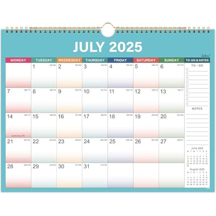 Calendar 2025-2026 - Wall Calendar 2025-2026 with Thick Paper, 2025-2026 Calendar, July 2025 - December 2026, calendar month to view, Twin-Wire Binding Hanging Hook Large Mixed Color Ruled Blocks