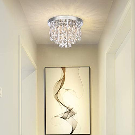 A1A9 Modern Crystal Chandeliers Ceiling Lights, Clear K9 Crystal Chrome Flush Mount Lights, Elegant Round LED Pendant Lamp for Living Room, Dining Room, Bedroom, Lounge (Diameter 30cm)