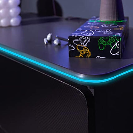 X-Rocker Black Chest of Drawers, 3 Drawer with Integrated Handles and Metal Runners, Customisable RGB LED Lighting Strip for Ambient Lighting, Kids Bedroom Furniture Gaming - GREY/RED