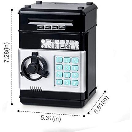 Thedttoy Digital Money Box Mini ATM Safe Money Bank for 3 4 5+ Years Old Kids, Cash Coins Saving Box Safe Money Box for Boys Girls, Perfect Piggy Bank Toy Gifts for Birthday Children's Day (Black)