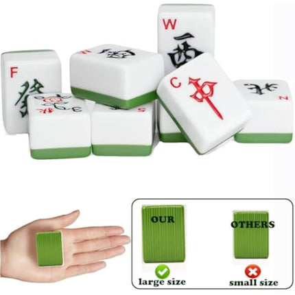 LANYOTA Mahjong Set, Chinese Mahjong Game Set with Carrying Travel Case,36x27mm,Large 144+2 Tiles with Arabic Numerals, 2 Dice and a Wind Indicator(Green)