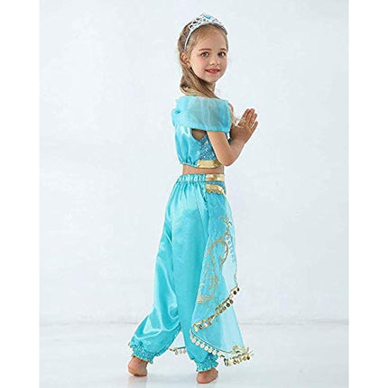 Atorcher Jasmine Princess Costume for Girls Sequined Princess Costume Set Dress Up for Kids World Book Day Costume for Girls