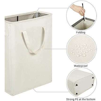 Chrislley Slim Laundry Basket Small Foldable Laundry Hamper Collapsible Washing basket Sturdy Laundry Bin with Handle
