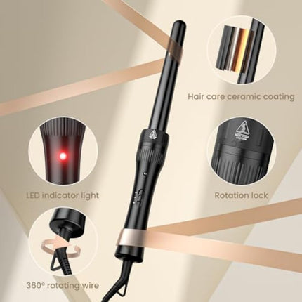 Hair Waver Curling Wand Iron Tong, Chopstick, 5 in 1 Hair Curler for Long Hair 10mm-32mm with 2 Crocodile Clips 1 Anti-Scald Silicone Gloves, PTC Ceramic Triple Barrels LCD 180°C & 210°C