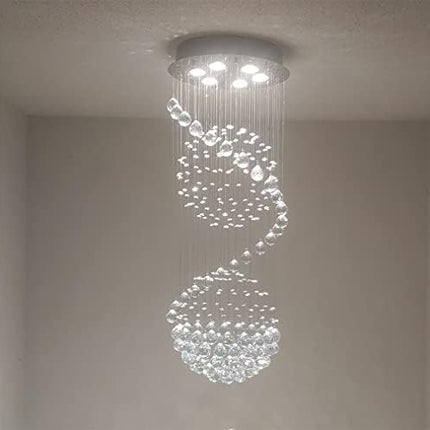 A1A9 Modern Crystal Chandelier Lighting, Clear K9 Glass Crystal Ceiling Light, Luxurious Spiral Sphere Flush Mount Lights for Living Room Hallway Foyer Entryway Corridor, Size: D40cm H110cm