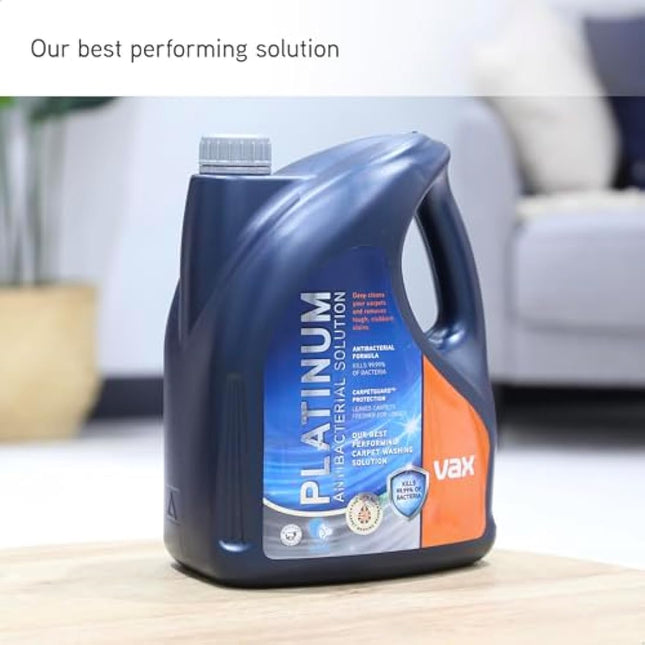 Vax Platinum Antibacterial 4L Carpet Cleaner Solution, Stain Remover Shampoo, Citrus & Blossom Scent, Removes 99.99% of bacteria, Neutralises Pet Odours, 1-9-142405, Blue