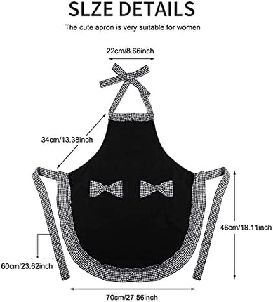 2 Pcs Women Cute Apron, Ladies Black Aprons With 2 Pockets, Waterproof Kitchen Aprons for Women, Chef Apron for Cooking Baking Gardening, Premium Aprons As Gifts for Mom Wife Girlfriend Grandma