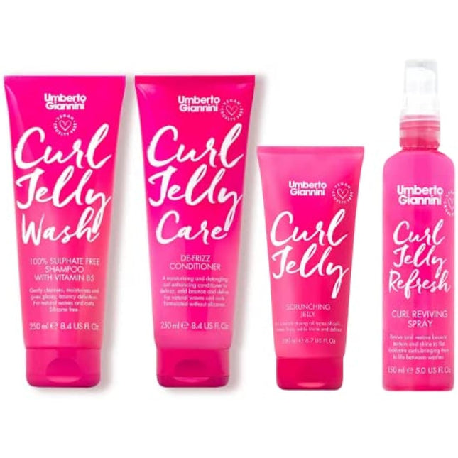 Umberto Giannini Curl Jelly Hair Kit - Includes 4 Products to Wash + Style your Curls - Cult Favorite Curl Jelly - Shampoo, Conditioner, Curl Cream - For Curls, Waves & Coils