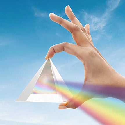 BELLE VOUS K9 Crystal Pyramid Prism - 8 x 8 x 9.7cm (3.14 x 3.14 x 3.81 inches) Photography Pyramid Prism Refractor with Velvet Pouch, Microfiber Cloth and Gift Box - Lens for Light Spectrum Rainbows