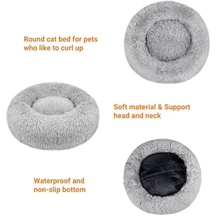 OKPOW Donut Dog Bed,70cm Calming Anti Anxiety Large Dog Beds,Washable Soft Warm Plush Fleece Fluffy Soothing Cat Pet Cushion,Round Orthopedic Relief Improved Sleeping Non Slip Bottom Puppy Sofa