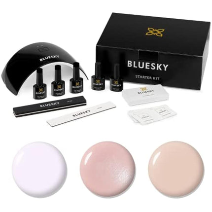 Bluesky Gel Nail Polish Starter Kit - Natural, Gel Nail Kit with 24W UV LED Lamp Nail Dryer, 3 x 10ml Gel Nail Polishes, Cleanser Wipes, Top and Base Coat, Nail File and Buffer