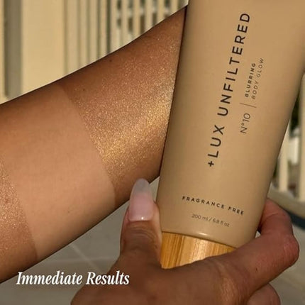 + Lux Unfiltered N°10 Blurring Body Glow Lotion - Instant Body Shimmer Lotion that Blurs Imperfections and Hydrates with Shea Butter, Squalane & Vitamin C - Vegan, Cruelty Free, Fragrance Free