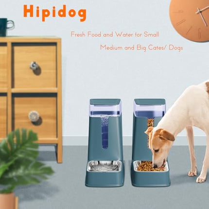 Automatic Cat Feeder and Cat Water Dispenser Set, 2 Packs Stainless Steel Automatic Dog Food Dispenser and Dog Water Dispenser, 3.5 L