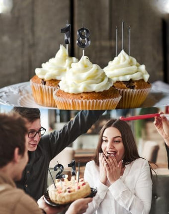 Black 18th Birthday Candles Set, Number 18 Candle with Black Gold Long Candles, Birthday Candles for Cake, Birthday Candle, Cake Candles Cake Topper Decorations for Birthday Party Wedding Anniversary